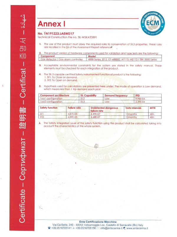 SIL3功能安全認(rèn)證證書(shū)